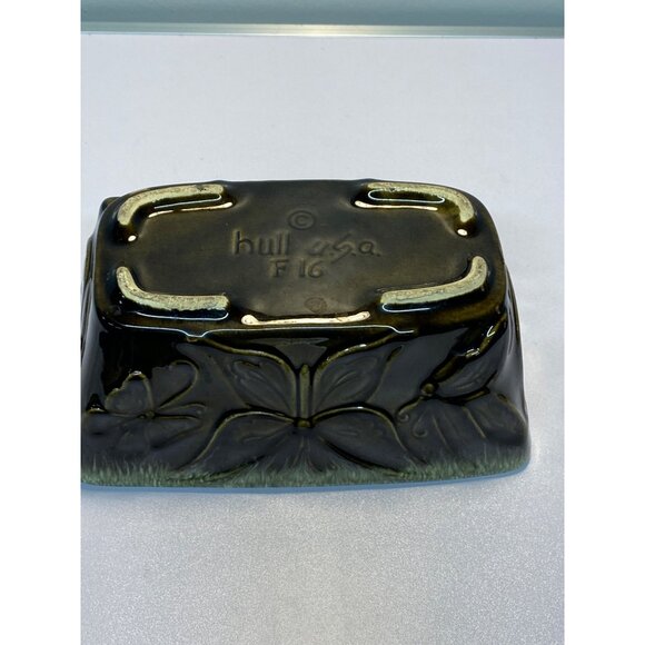 Vtg Hull Pottery USA F16 Ceramic Planter Butterfly Design Green Drip Rectangle - Picture 4 of 10